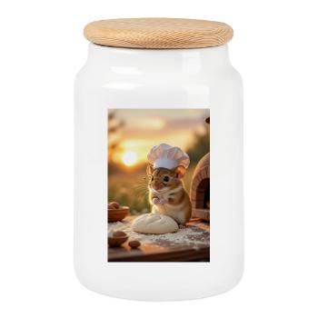 Souris Chef Créatif pour Cuisine - Boîte à biscuits avec couvercle en bois - blanc - Devant