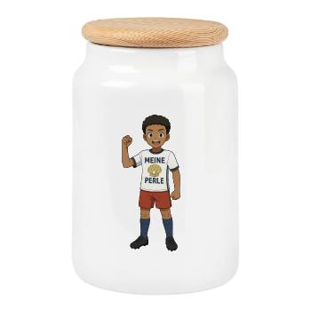 Children's T-Shirt with Pearl Motif Football - Cookie Jar with Wooden Lid - white - Front