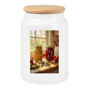 Lustige und warme Marmeladengläser - Keksdose mit Holzdeckel - Weiß - Vorne