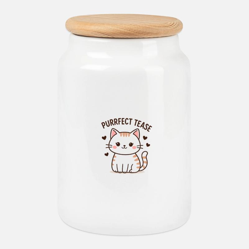 Niedlicher Katzen-Tease-Slogan - Keksdose mit Holzdeckel - Weiß