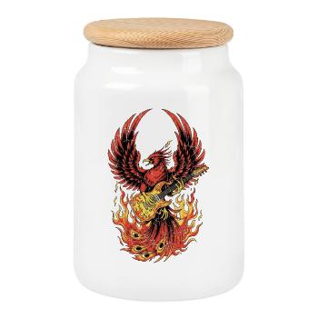 Fiery Eagle Guitare Rock Design - Boîte à biscuits avec couvercle en bois - blanc - Devant