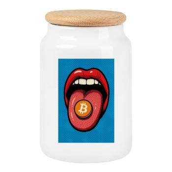 Pop Art Bitcoin Motif - Boîte à biscuits avec couvercle en bois - blanc - Devant