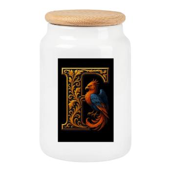 F – Magic Ornament with Phoenix - Cookie Jar with Wooden Lid - white - Front
