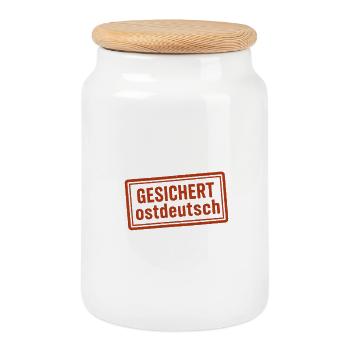 Gesichert ostdeutsch - Keksdose mit Holzdeckel - Weiß - Vorne