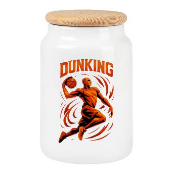 Cadeau de dunk de joueur de basket-ball - Boîte à biscuits avec couvercle en bois - blanc - Devant