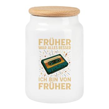 Conception de cassette rétro pour la nostalgie - Boîte à biscuits avec couvercle en bois - blanc - Devant