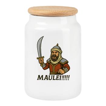 ⚔️ Arabischer Krieger mit Bart – „Maulei!!!“ - Keksdose mit Holzdeckel - Weiß - Vorne