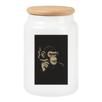 Singe avec des cigares Impression d’art - Boîte à biscuits avec couvercle en bois - blanc - Devant