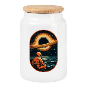 Cosmic Explorer Astronaut Artwork - Cookie Jar with Wooden Lid - white - Front