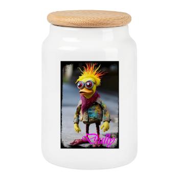 Bunter Puppen-Charakter mit Gummigefühl - Keksdose mit Holzdeckel - Weiß - Vorne
