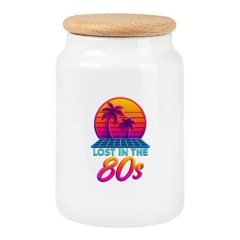Neon 80s Retro Sunset - Cookie Jar with Wooden Lid - white - Front