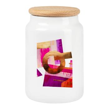 Design abstrait avec doré, rose et violet - Boîte à biscuits avec couvercle en bois - blanc - Devant