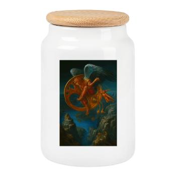 Fantasy Mechanical Flying Creature Design - Cookie Jar with Wooden Lid - white - Front
