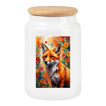 Fox flowers abstract fox lover gift - Cookie Jar with Wooden Lid - white - Front