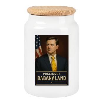 Humorvolles Babaland President Design - Keksdose mit Holzdeckel - Weiß - Vorne