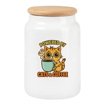 Motif chats et café pour les amateurs de café - Boîte à biscuits avec couvercle en bois - blanc - Devant