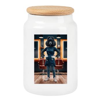 Humanoid Poodle Hairdresser - Cookie Jar with Wooden Lid - white - Front