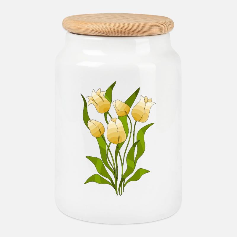 Fleur - Boîte à biscuits avec couvercle en bois - blanc