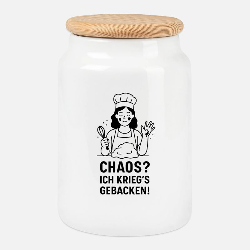 Kochkunst Illustration mit Chefkoch - Keksdose mit Holzdeckel - Weiß