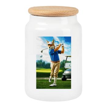 Coyote golfeur humanoïde en action - Boîte à biscuits avec couvercle en bois - blanc - Devant