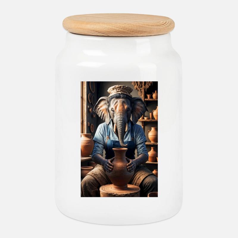 Elefante Humaonoide Alfarera - Keksdose mit Holzdeckel - Weiß