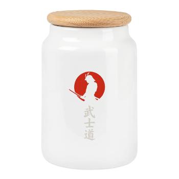 Samurai Silhouette vor roter Sonne – Bushidō - Keksdose mit Holzdeckel - Weiß - Vorne