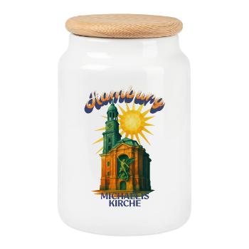 Hamburg Michel Shirt – St. Michaelis Church Retro - Cookie Jar with Wooden Lid - white - Front