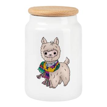 Winterlama - Keksdose mit Holzdeckel - Weiß - Vorne