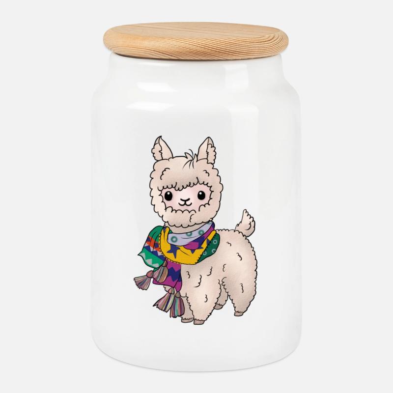 Winterlama - Keksdose mit Holzdeckel - Weiß