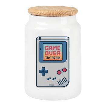 Motif de console de jeu rétro - Boîte à biscuits avec couvercle en bois - blanc - Devant