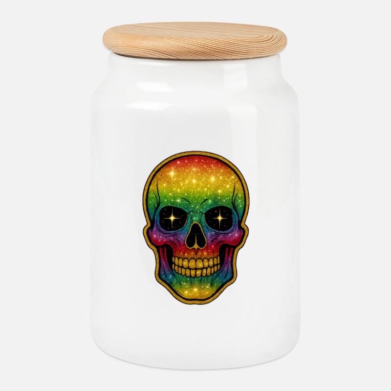 Galaktischer Regenbogen Totenschädel - Keksdose mit Holzdeckel - Weiß
