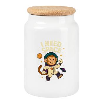 Monkey Astronaut : Espace et Fantaisie - Boîte à biscuits avec couvercle en bois - blanc - Devant