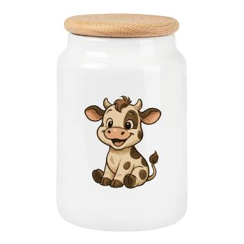 Baby Cow T-Shirt – Cute Cartoon Calf - Cookie Jar with Wooden Lid - white - Front
