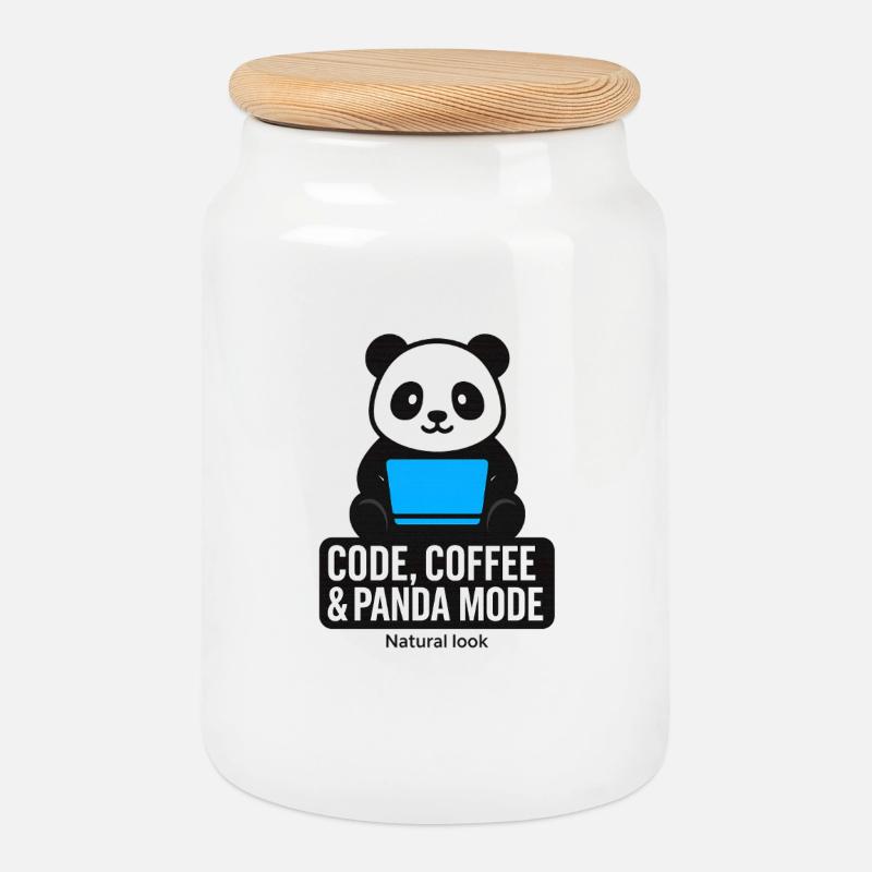 Code, café et style panda - Boîte à biscuits avec couvercle en bois - blanc