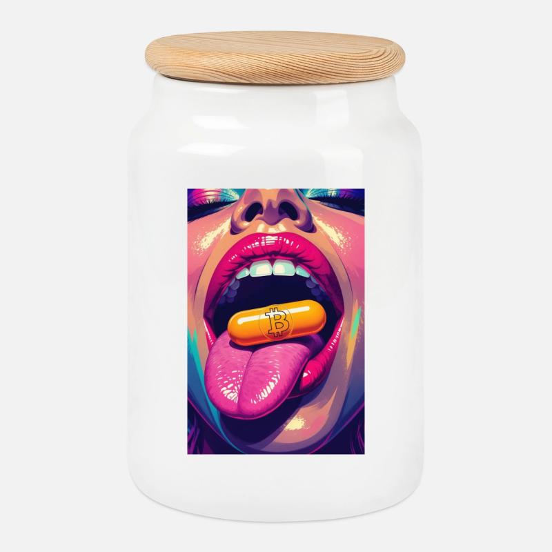 Bitcoin Orangepill big one - Keksdose mit Holzdeckel - Weiß