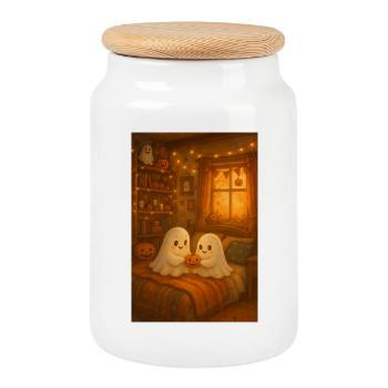 Fantômes mignons d’Halloween - Boîte à biscuits avec couvercle en bois - blanc - Devant