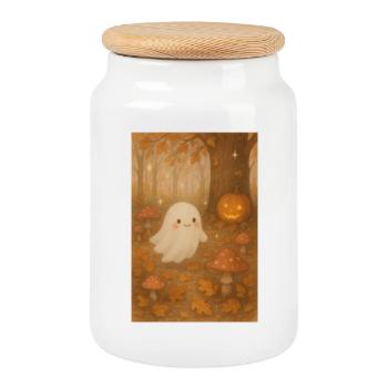 Fantôme mignon d'Halloween - Boîte à biscuits avec couvercle en bois - blanc - Devant