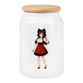 Alsacienne manga en robe traditionnelle - Boîte à biscuits avec couvercle en bois - blanc - Devant