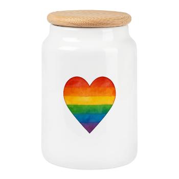 Regenbogen-Herz Symbol für Vielfalt - Keksdose mit Holzdeckel - Weiß - Vorne