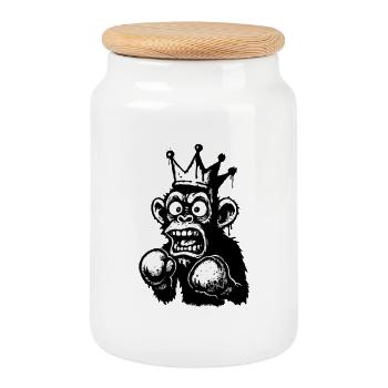 Écrasement Monkey King Illustration - Boîte à biscuits avec couvercle en bois - blanc - Devant