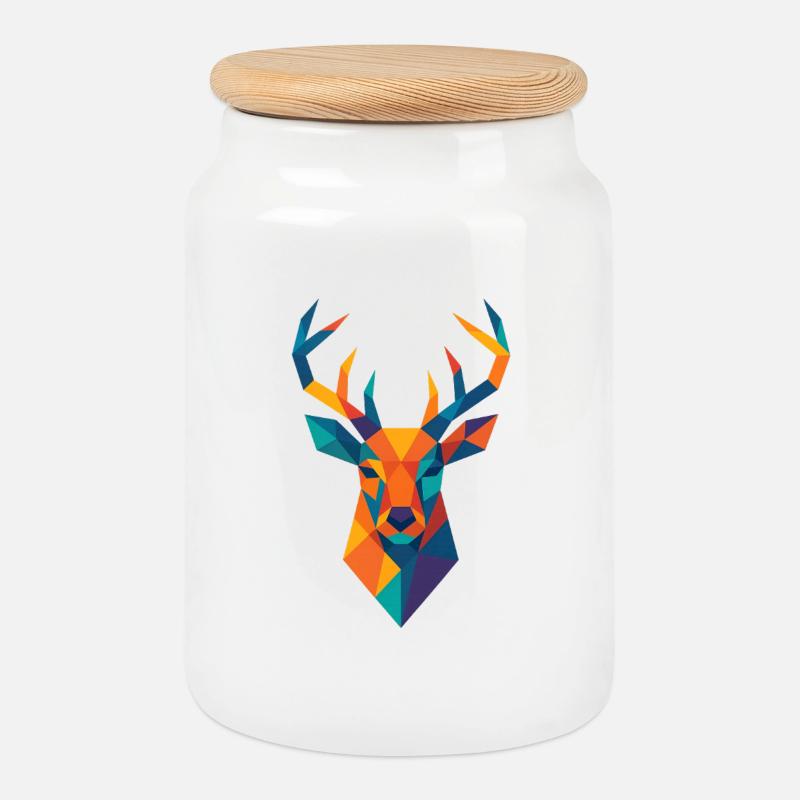 Tête de cerf | Impression de cerf / Impression / Design - Boîte à biscuits avec couvercle en bois - blanc