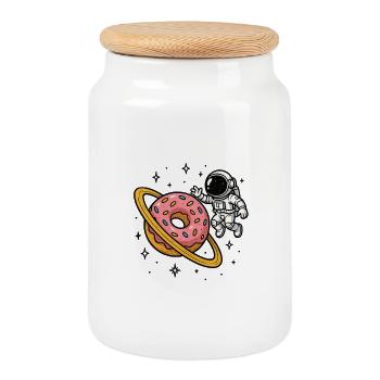 Astronaute de l’espace avec Donut Planet - Boîte à biscuits avec couvercle en bois - blanc - Devant