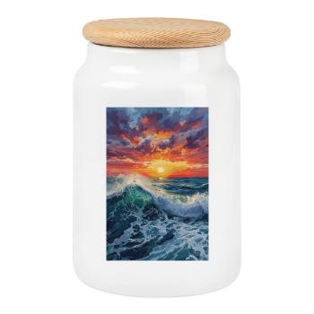 Sunset over the sea - Cookie Jar with Wooden Lid - white - Front