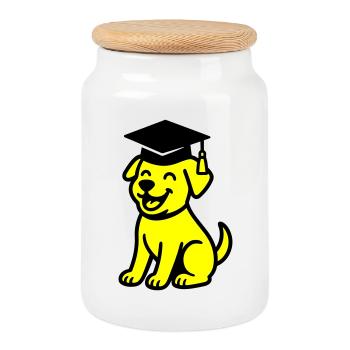 Chien de Bachelor / Chien de Diplôme - Boîte à biscuits avec couvercle en bois - blanc - Devant