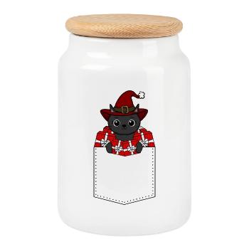 Noël chat - Boîte à biscuits avec couvercle en bois - blanc - Devant