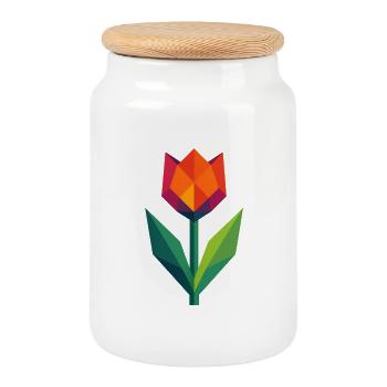Tulip | colorful geometric - Cookie Jar with Wooden Lid - white - Front