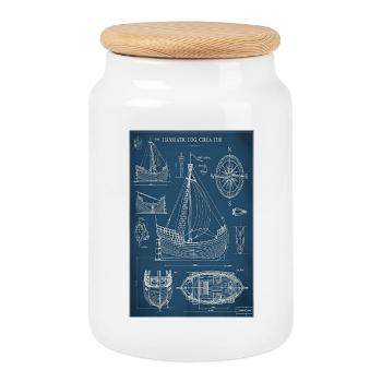Hanse-Kogge Blaupause | Historischer Bauplan - Keksdose mit Holzdeckel - Weiß - Vorne
