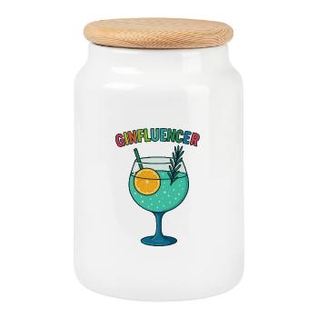 GinInfluencer Cocktail Illustration Gin - Boîte à biscuits avec couvercle en bois - blanc - Devant