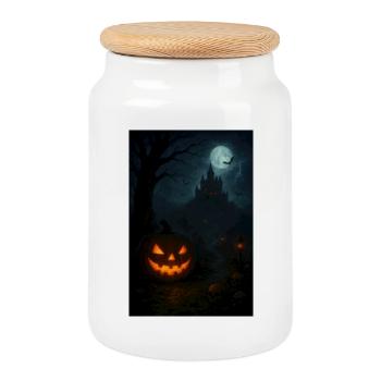 Moonlit Pumpkin Castle - Cookie Jar with Wooden Lid - white - Front