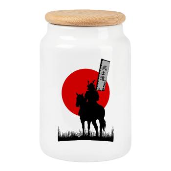 BUSHIDO, SAMURAI WARRIOR CODE | 8K CLEAN SILHOUTTE - Cookie Jar with Wooden Lid - white - Front